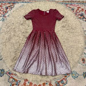 LulaRoe Elegant Amelia Red & Silver Metallic Fit & Flare Party Dress Size S